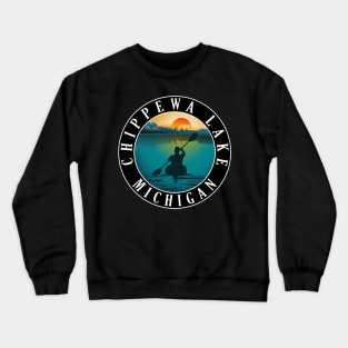 Chippewa Lake Kayaking Michigan Sunset Crewneck Sweatshirt